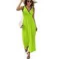 thumbnail image 2 of Bitter Lime Neon Green Yellow Solid Color Dress Fashion Boho Beach Long Dresses Female Party Printed Maxi Dress, 2 of 9