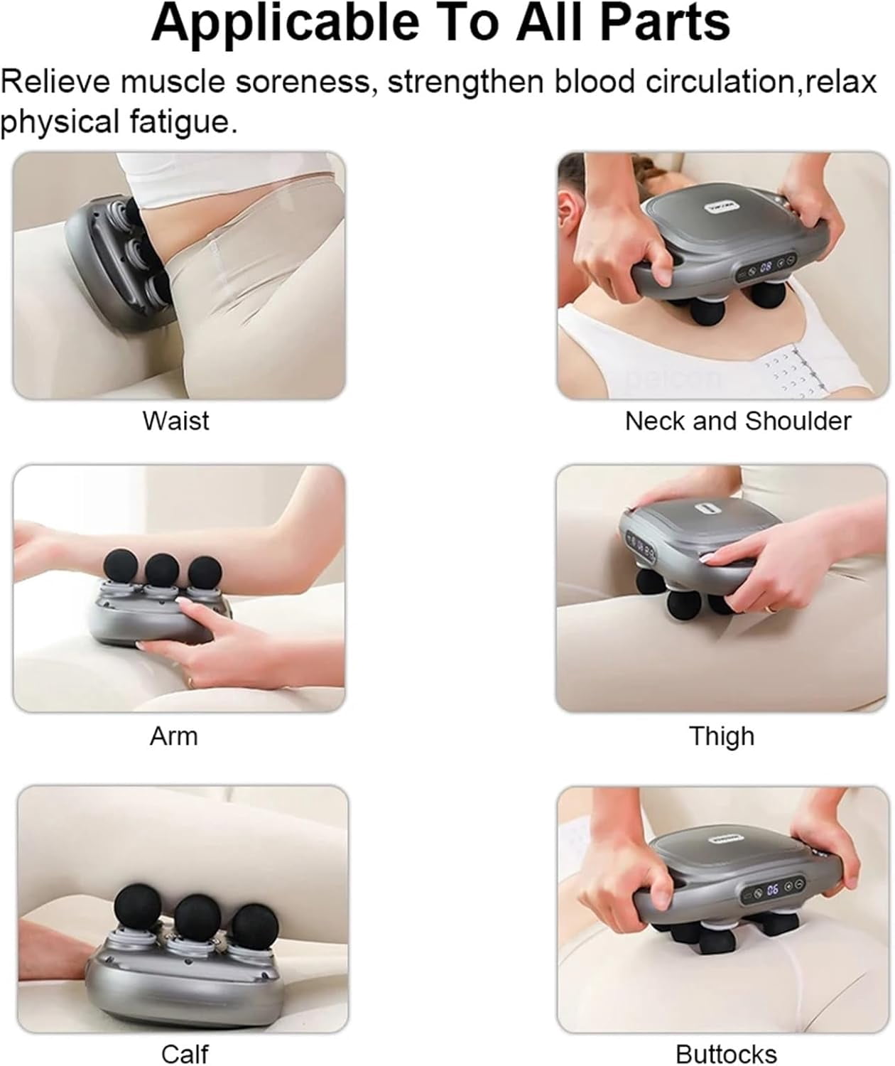 Fascia Gun Muscle Massager Gun High Frequency Back Waist Massage Machine Six-Head Body Shoulder Professional Fascia Massage Gun(White)