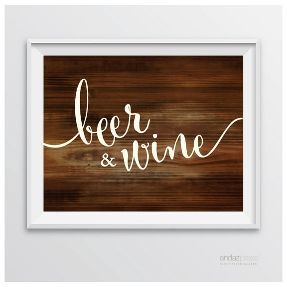 Beer & Wine Rustic Wood Wedding Party Signs