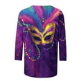 thumbnail image 4 of successthop Mardi Gras Shirts Women Plus Size Mask Print Casual Oversized Crewneck Top 3/4 Sleeve Shirt Print Outfits, 4 of 5