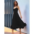 thumbnail image 4 of Womens Fashion Spaghetti Strap Flowy A-Line Dress with 3D Floral Appliques Party Maxi Gown Black S, 4 of 8
