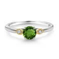 thumbnail image 2 of Gem Stone King 925 Sterling Silver and 10K Yellow Gold Green Chrome Diopside and White Lab Grown Diamond 3 Stone Engagement Ring for Women (0.53 Cttw, Round Gemstone, Size 5), 2 of 4