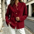 thumbnail image 3 of LUVDA Women's Corduroy Button Cardigan Fall Winter Band Collar Patch Pocket Shacket, 3 of 6
