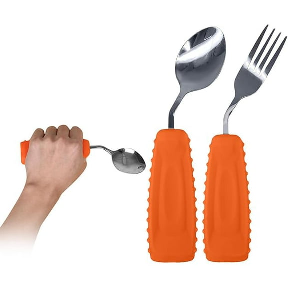EZ Assistive Adaptive Utensils, Left Hand, Easy to Hold for Hand Tremors, 2 Piece