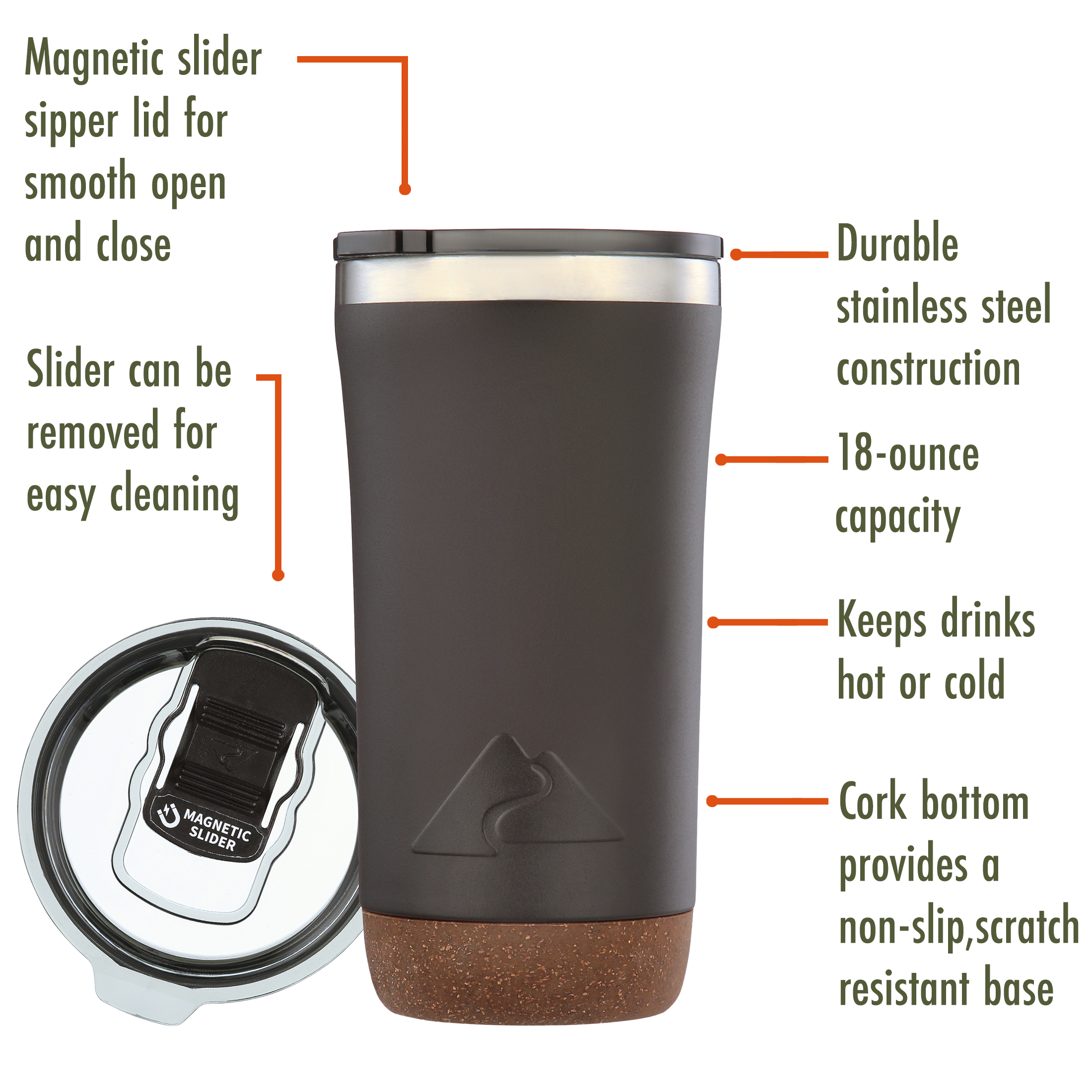 Vaso Térmico de Acero Inoxidable de 18 oz con Fondo de Corcho Ozark Trail, Negro 4