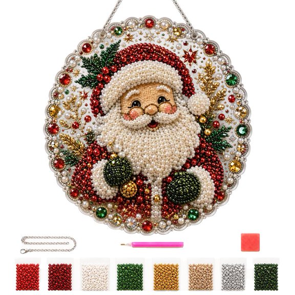 OADUKQ Christmas Pearl Art Diy Hanging Decoration, Diy Painting Kit with Acrylic, Festive Family Crafting and Holiday, 7.87 in