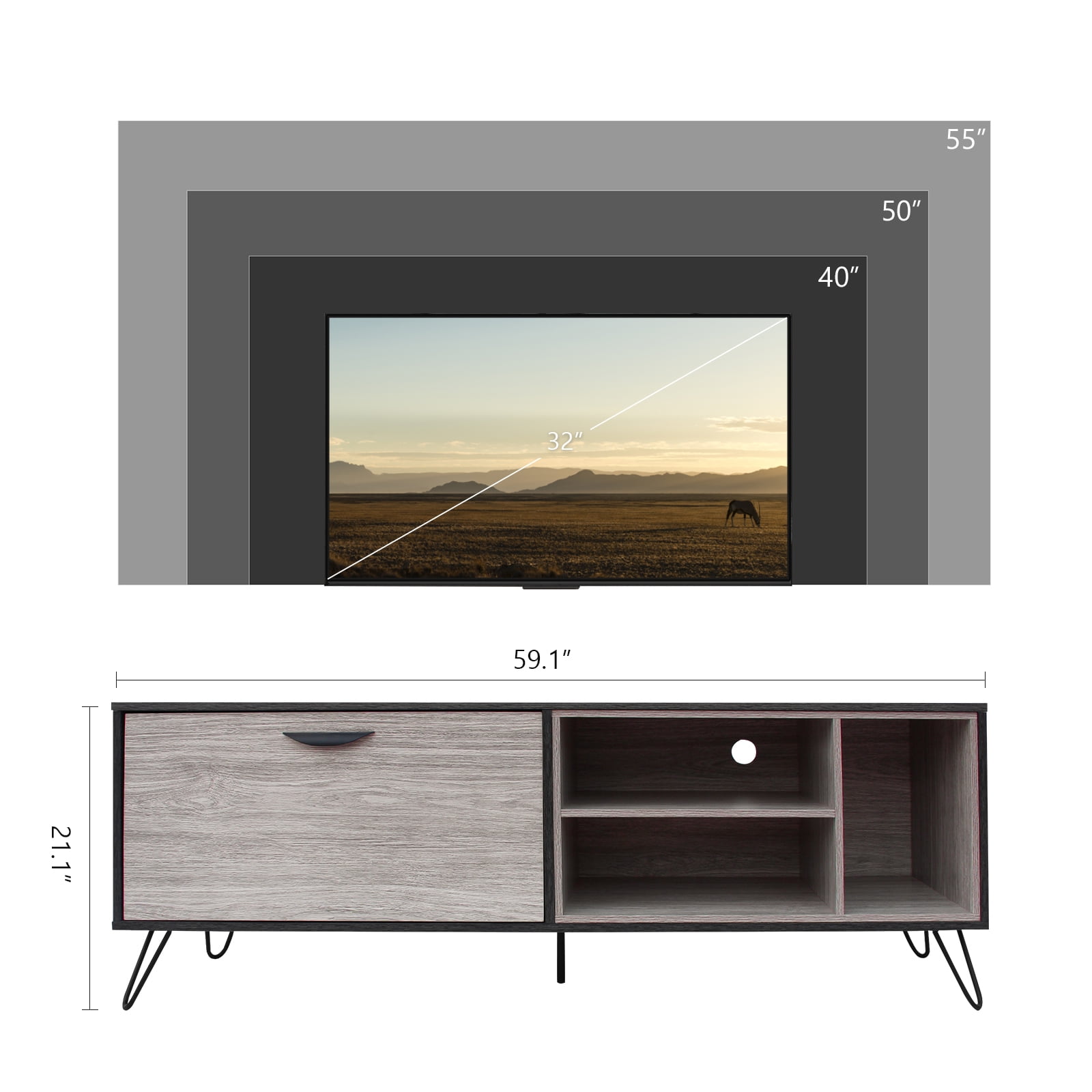 Kadyn Fiberboard TV Stand Console, Modern TV Console with Cabinet & Shelves, Mid Century TV Stand for TV up to 65 Inch, Plaid Grey Oak Kadyn Fiberboard TV Stand Console, Modern TV Console with Cabinet & Shelves, Mid Century TV Stand for TV up to 65 Inch, Plaid Grey Oak