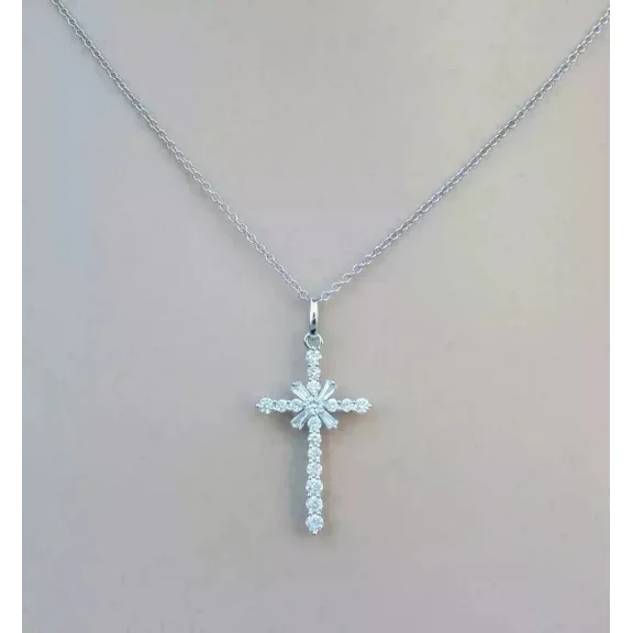 2Ct Round Cut Lab Created Diamond Women's Cross Pendant In 14K White Gold Plated