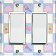 thumbnail image 1 of Metal Light Switch Wall Plate Outlet Cover (Blue White Toy Chest Crate Box Star Check Pattern - Double Rocker), 1 of 2