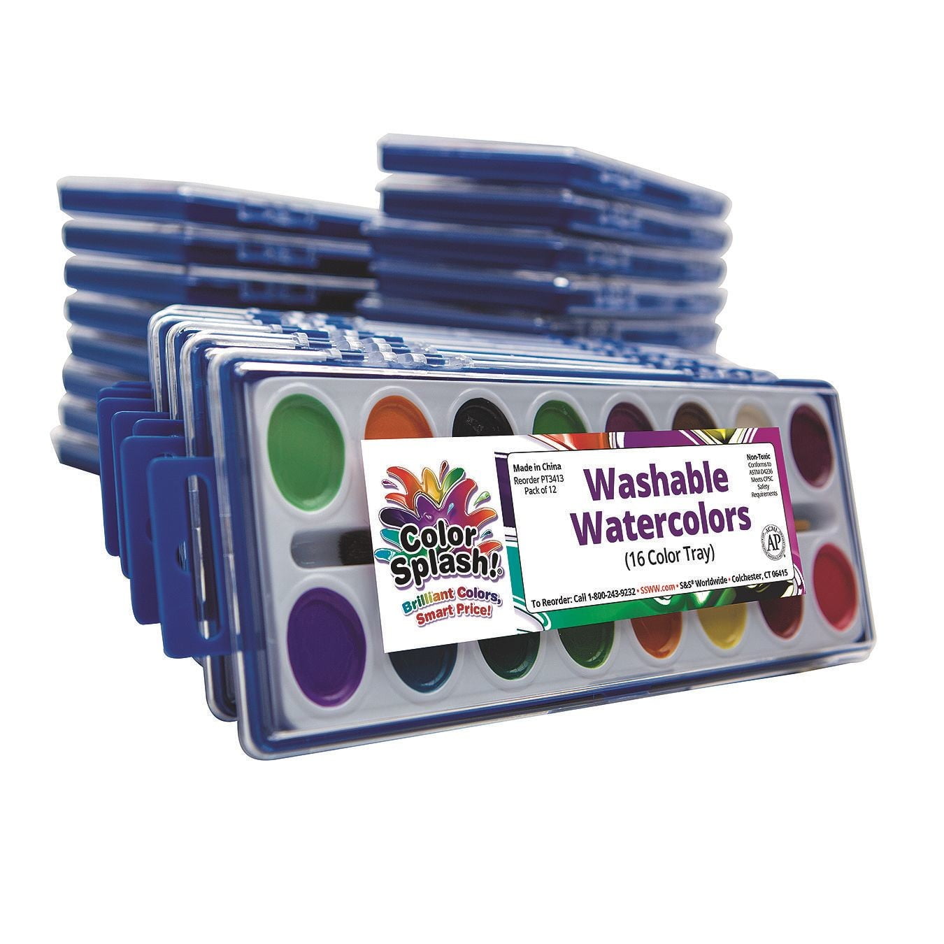 Color Splash!® Washable Watercolor Mega Pack, 16-Color Trays w/Refills (Pack of 36)