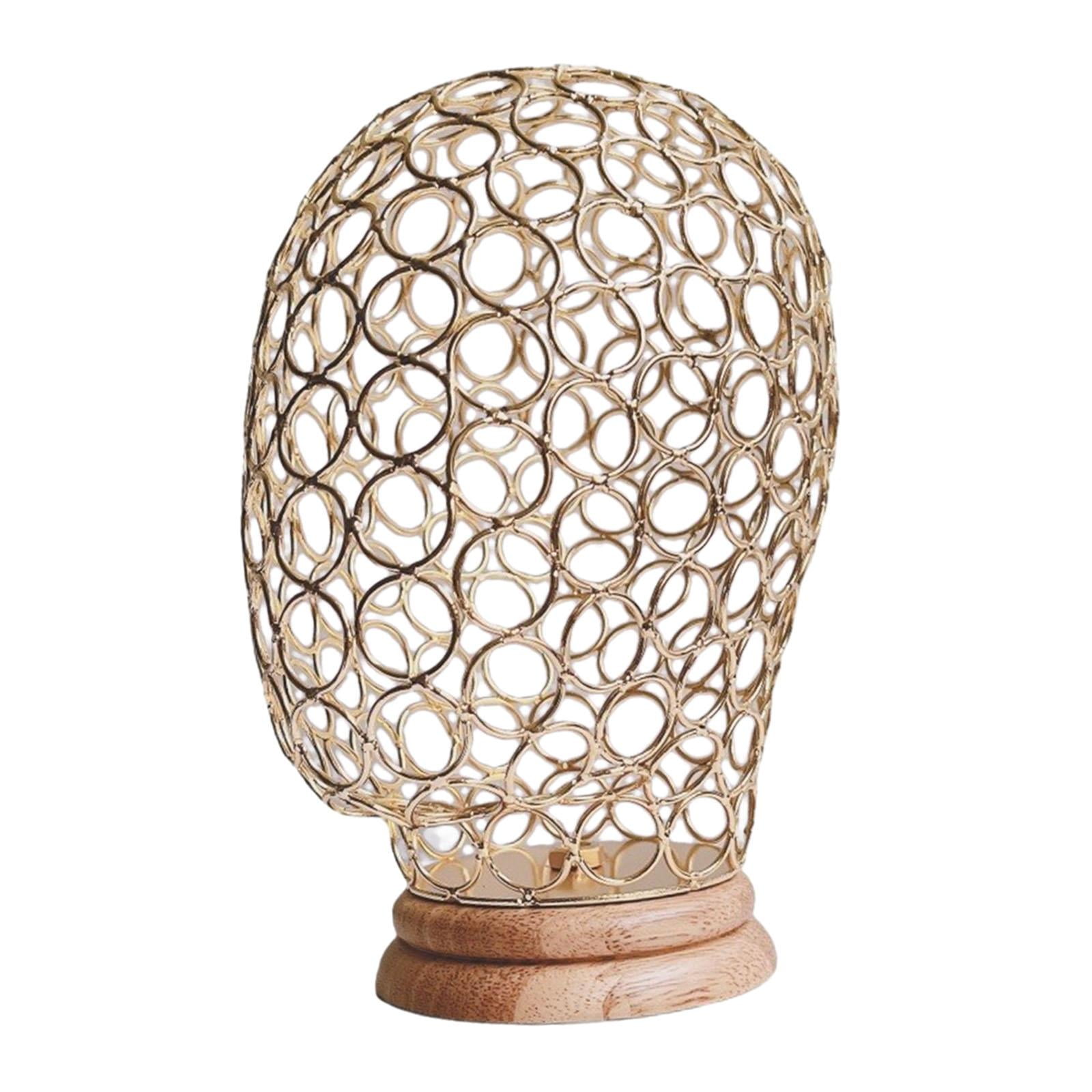 TOOYFUL , Holder with Wooden Base, Hat Display Stand, Metal Hollow Mannequin Head for Hats Jewelry Headphones s Gold