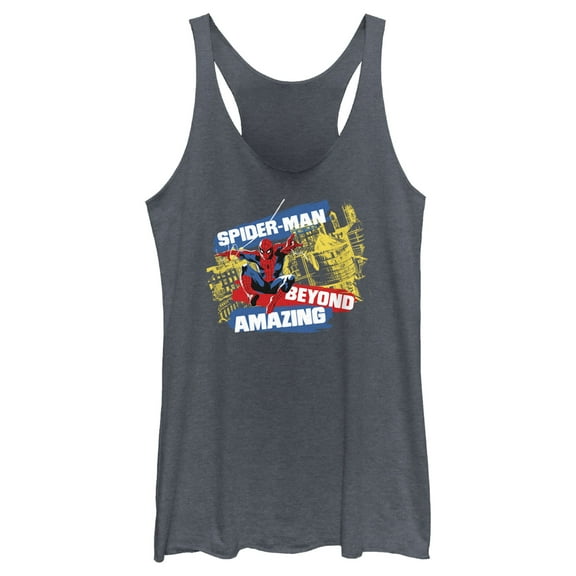Women's Spider-Man: Beyond Amazing Web Slinging Racerback Tank Top Navy Blue Heather 2X Large