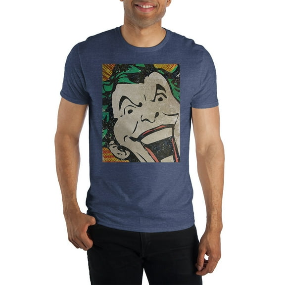 Joker Vintage Comic Face Mens Navy Heather T-Shirt-XX-Large