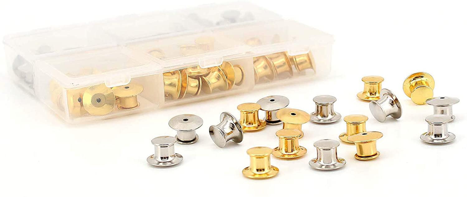 SUBANG 60 Pieces Metal Pin Backs Locking Pin Keepers Locking Clasp with  Storage Case
