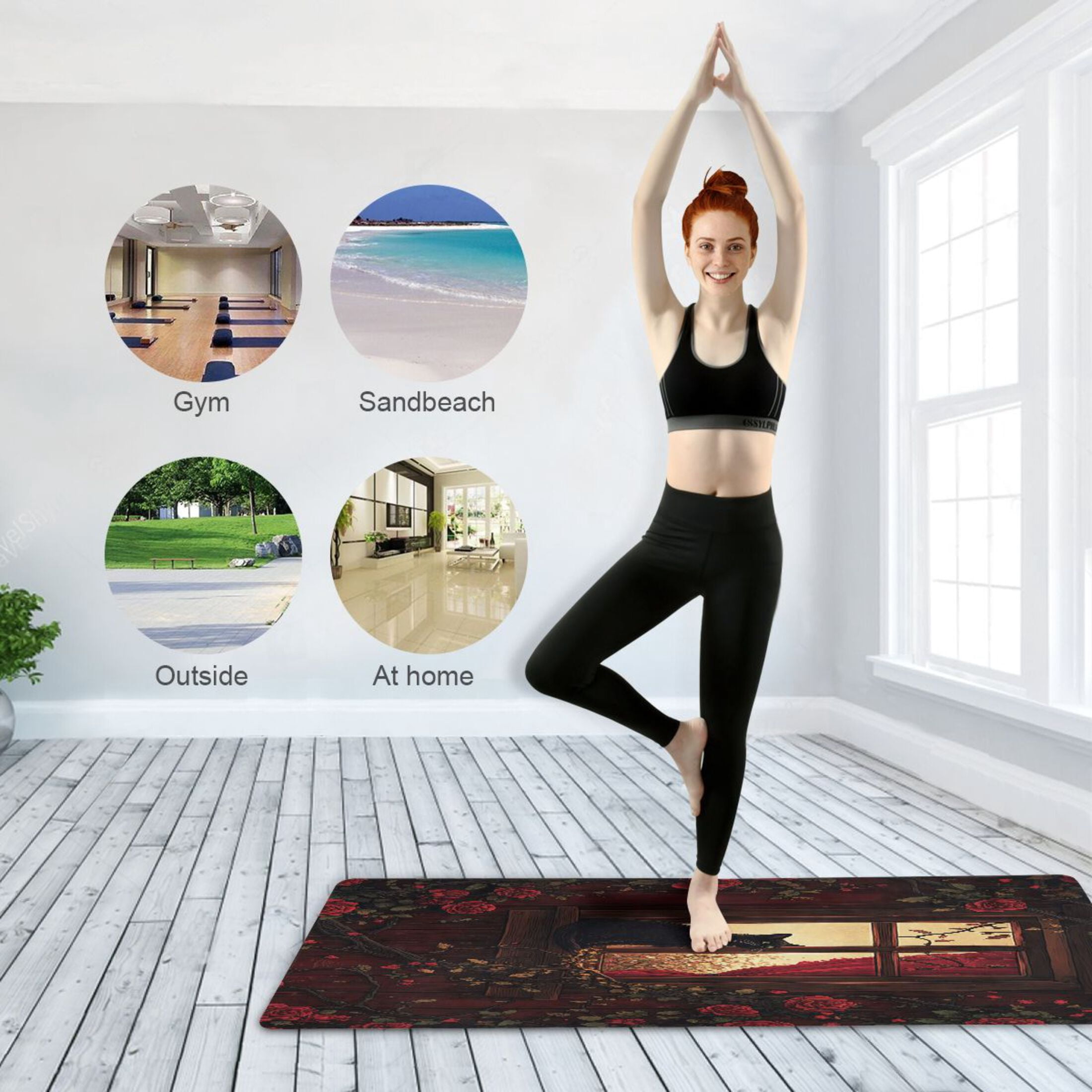 BZSMCE Yoga Mat Women Cat Gazing at Roses Fitness Mat
