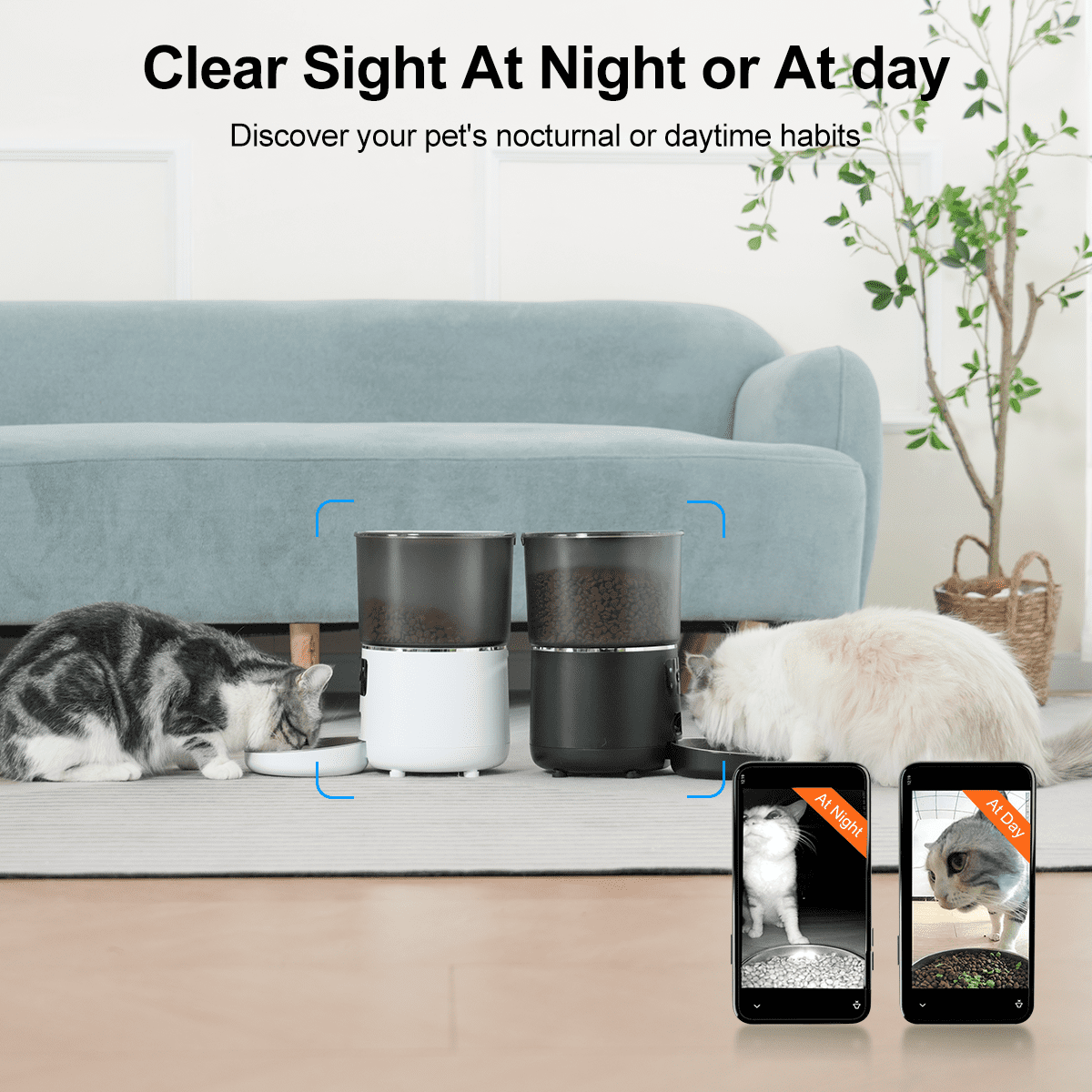 NPET TUYA APP Remote Control Automatic Cat Feeders with Camera, 135oz/4L Clog-Free Automatic Dog Feeder with Stainless Steel Bowl, Anti-bite Cable for Cats, Small & Medium Dogs(Black)