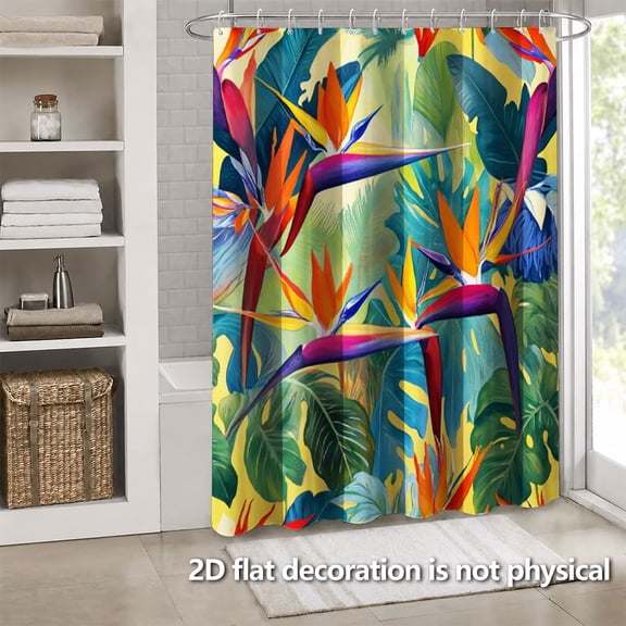 Hoease Bright Bird of Paradise Tropical Leaf Shower Curtain, 71W x 71L Inch Waterproof Fabric Bathroom Curtain with 12 Hooks, Tropical Floral Bath Decor