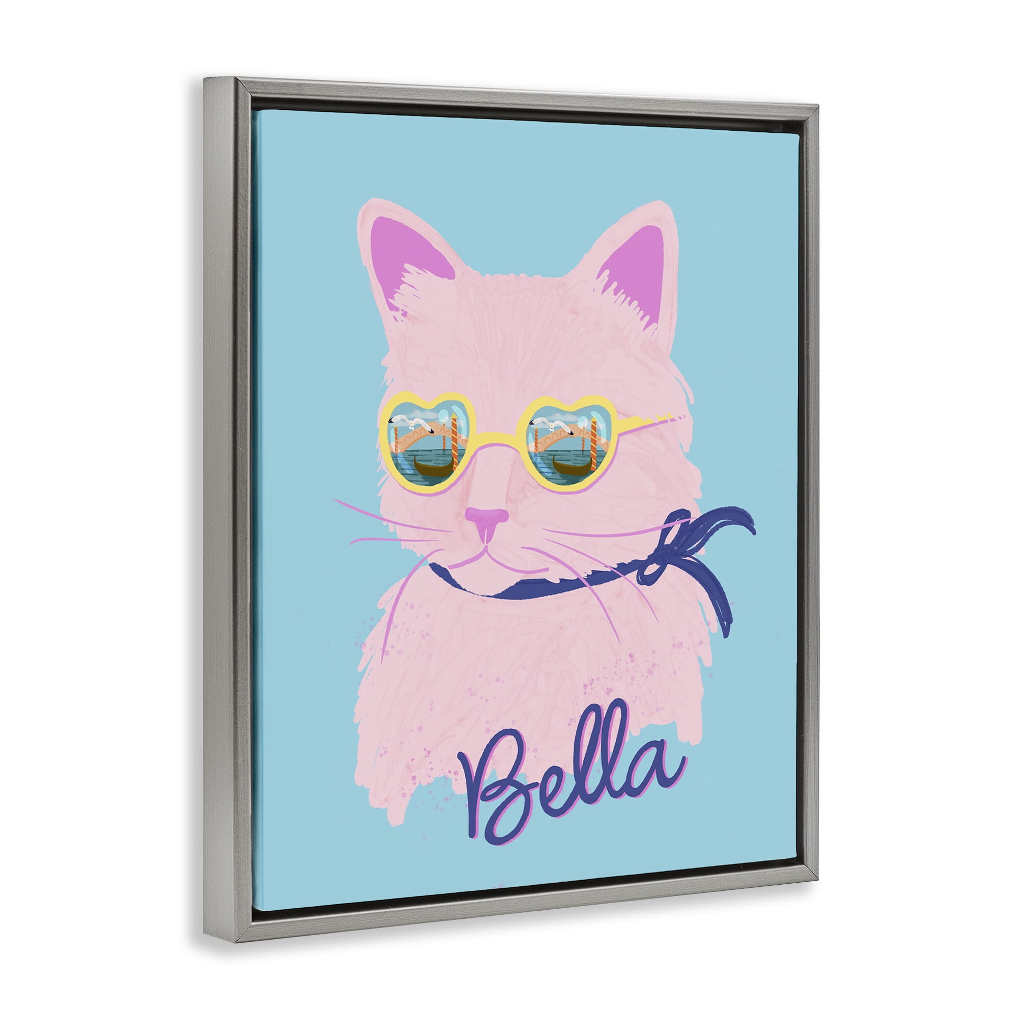 Stupell Industries Cool Cat Bella Gray Framed Floater Canvas Wall Art, design by Steffanie Pisula