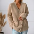 thumbnail image 4 of BXINGOHAI Women's Chunky Knit Open Front Sweater Long Sleeve Button Loose Short Cardigan Outerwear Coats Khaki M, 4 of 4