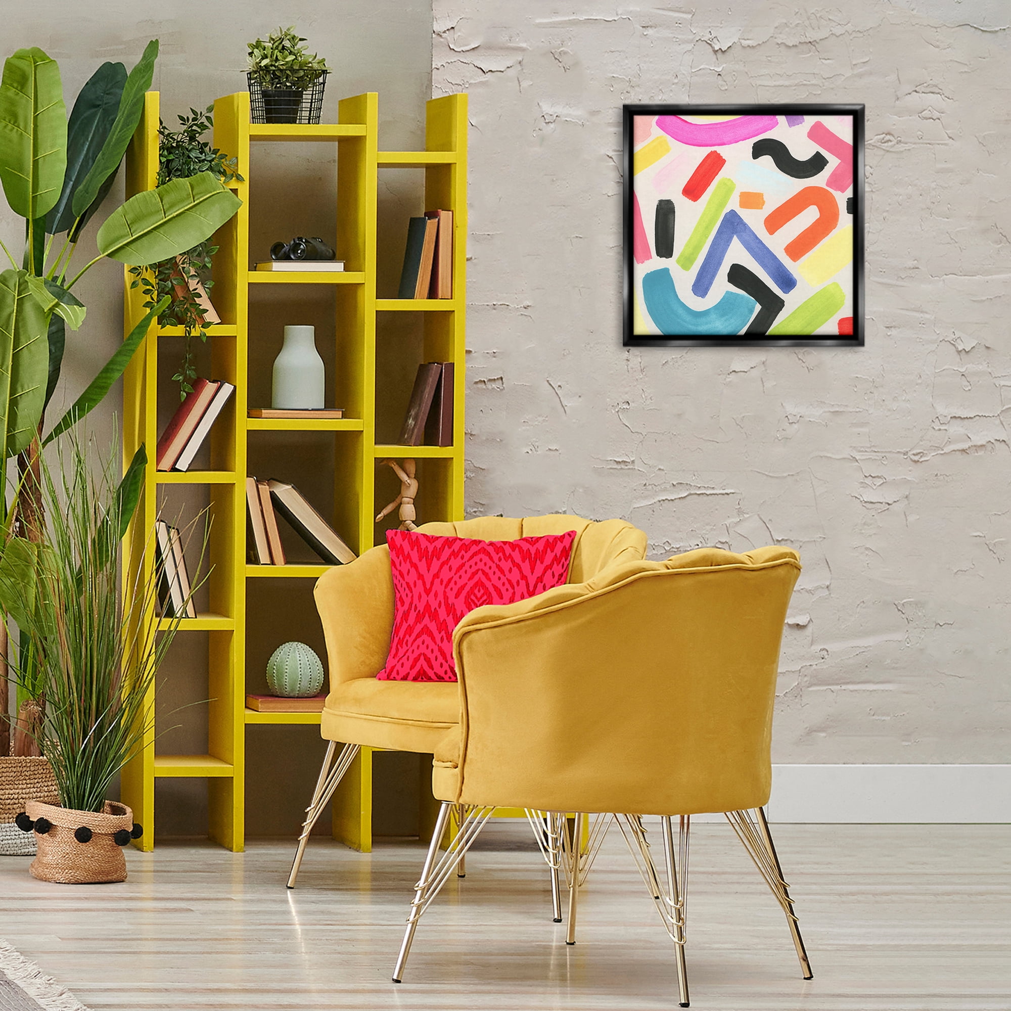 Stupell Industries Modern Squiggle Shapes Abstract Painting Black Floater Framed Canvas Art Print Wall Art, 18 x 18