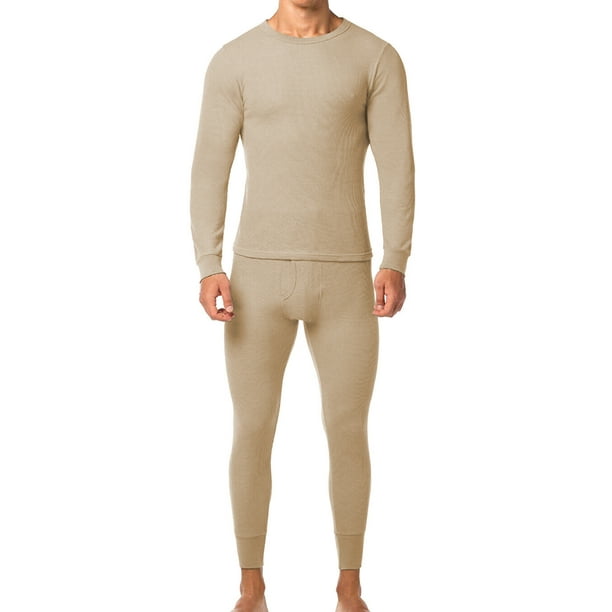 Men's Cotton Blend Waffle Knit Thermal Underwear Stretch Shirt & Pants