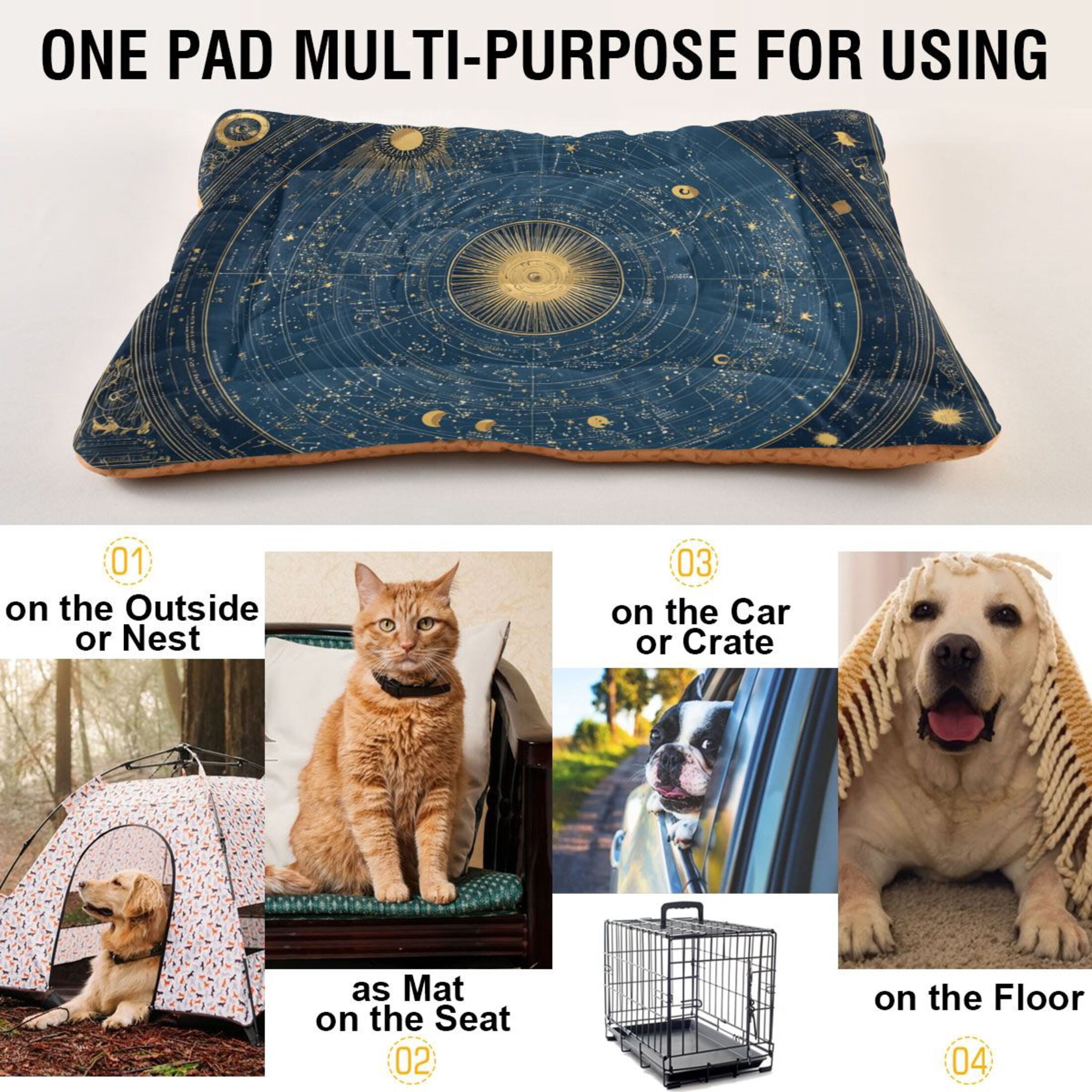 Cozy Mat Pet Bed Indoor Outdoor Warm Soft For Cat Dog Puppy(S/M) Constellations