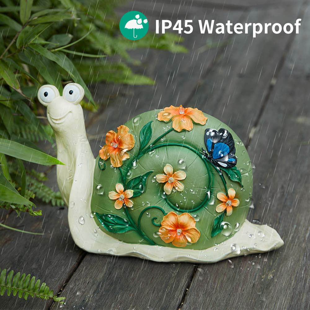 Waterproof Garden Snail Statue Decor with Solar Powered LED Lights for Lawn