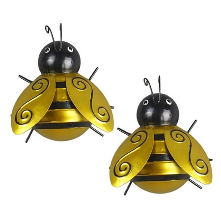 QSTDGVPW 2x Honey Bee Metal Craft Hanging Sculpture Wall Art Garden Decor Bugs Small
