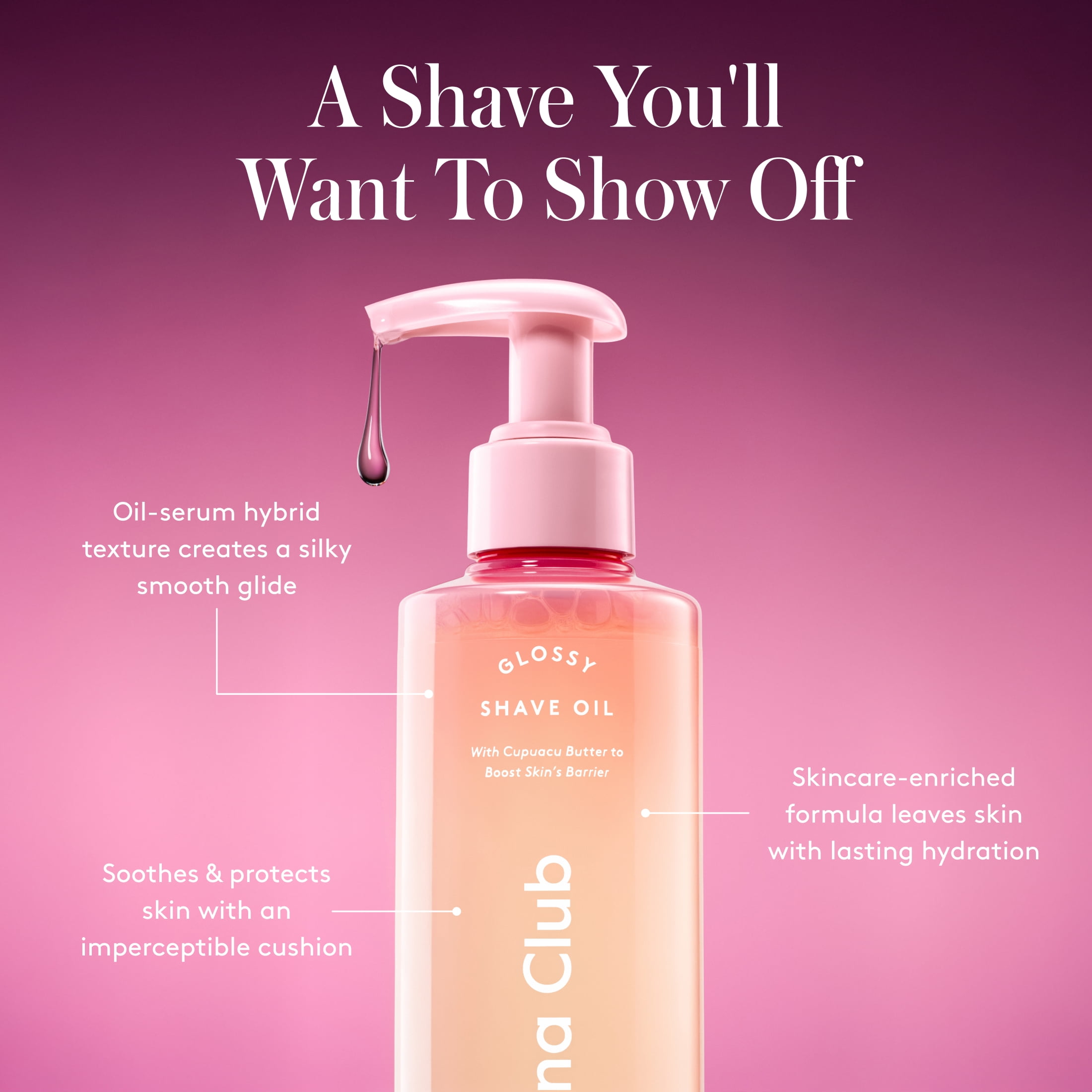 Athena Club Glossy Shave Oil for Women - Shaving Oil, All Skin Types 8 Fl Oz, Petal Bloom