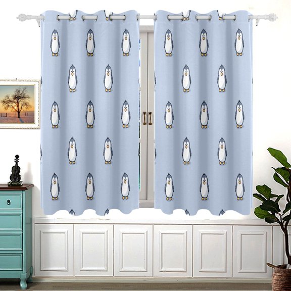 Cute Penguin Standing Window Curtains Drapes with Grommets Light Filtering 2 Panels 54" x 55"