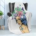 thumbnail image 4 of Flower Soft Flannel Fleece Throw Blanket, Floral Head Woman with Hibiscus Plants Violets Butterflies Spring Teen Girl Print, Cozy Plush for Indoor and Outdoor Use, 50" x 60", Multicolor, by Ambesonne, 4 of 5