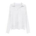 thumbnail image 4 of Arlun 2025 Fall Winter Womens Polo T-Shirts Long Sleeve Banded Bottom Solid Color Tops Business Casual Collared V-Neck Pullovers Loose Soft Comfortable Tee Shirts White XL, 4 of 4