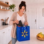 (10 pack) Walmart Reusable Shopping Bag, Foldable Grocery Tote Bag, Blue