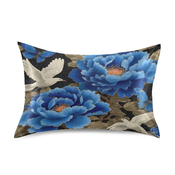 Satin Pillowcase Home Luxury Envelope Pillowcases Soft And Smooth Blue Peony
