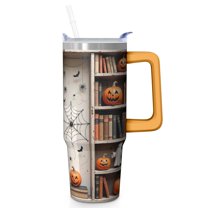 Halloween Skeleton Bat 30 Oz Tumbler with Handle and Straw, Spooky Stainless Steel Insulated Cup, Gift Idea