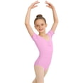thumbnail image 3 of Yeaiivve Dance Girls Outfits Short Sleeve Pleated V Neck Jumpsuits Ballet Gymnastic Outfits Solid Color Classic Basic Leotard Bodysuit for 3-15Y, 3 of 7