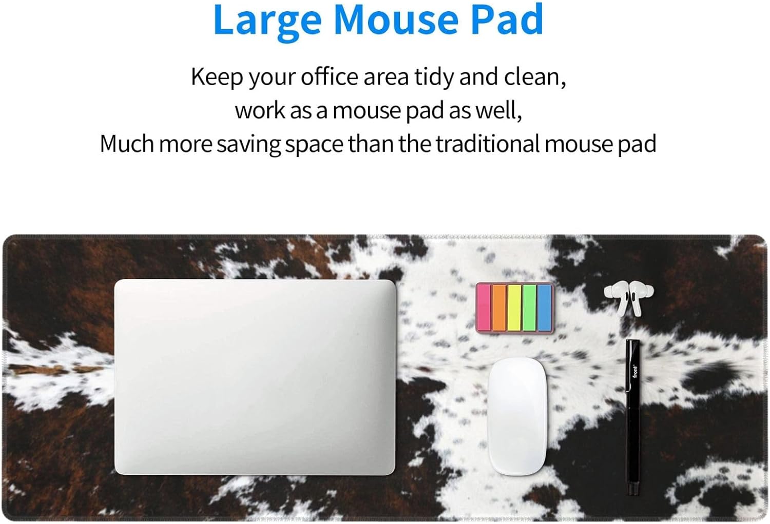 Mouse Pads Western Highland Cowhide Ranch Style Large Mouse Pad, Gaming Mousepad, Keyboard and Mouse Pad with Stitched Edges,PC Desk Mat for Game,Work,Office(31.5"*11.8")