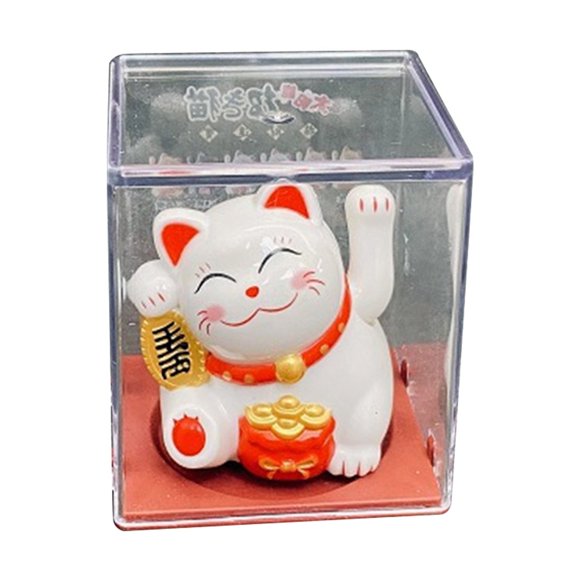 EIMELI Welcome Lucky Cat Figurine Shaking Hand Plastic Chinese Style Light Energy Fortune Cat Statue for Desktop