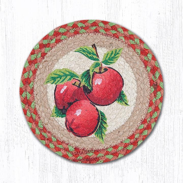 RED APPLES 100 Natural Jute Swatch, 10" Trivet/Placemat, by Earth Rugs