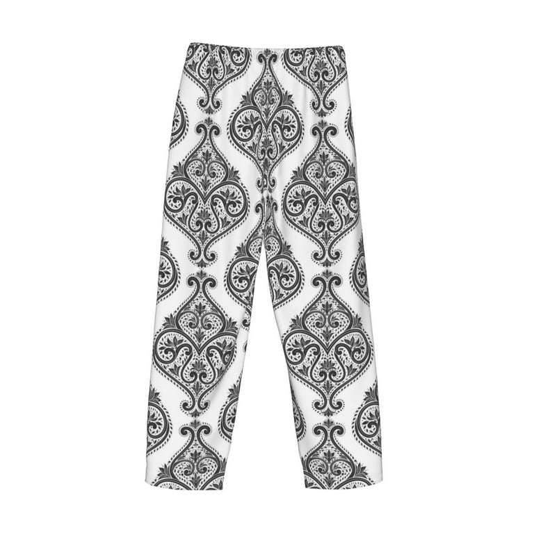 Mens Pajama Pants - Paisley Pattern Black White Mens