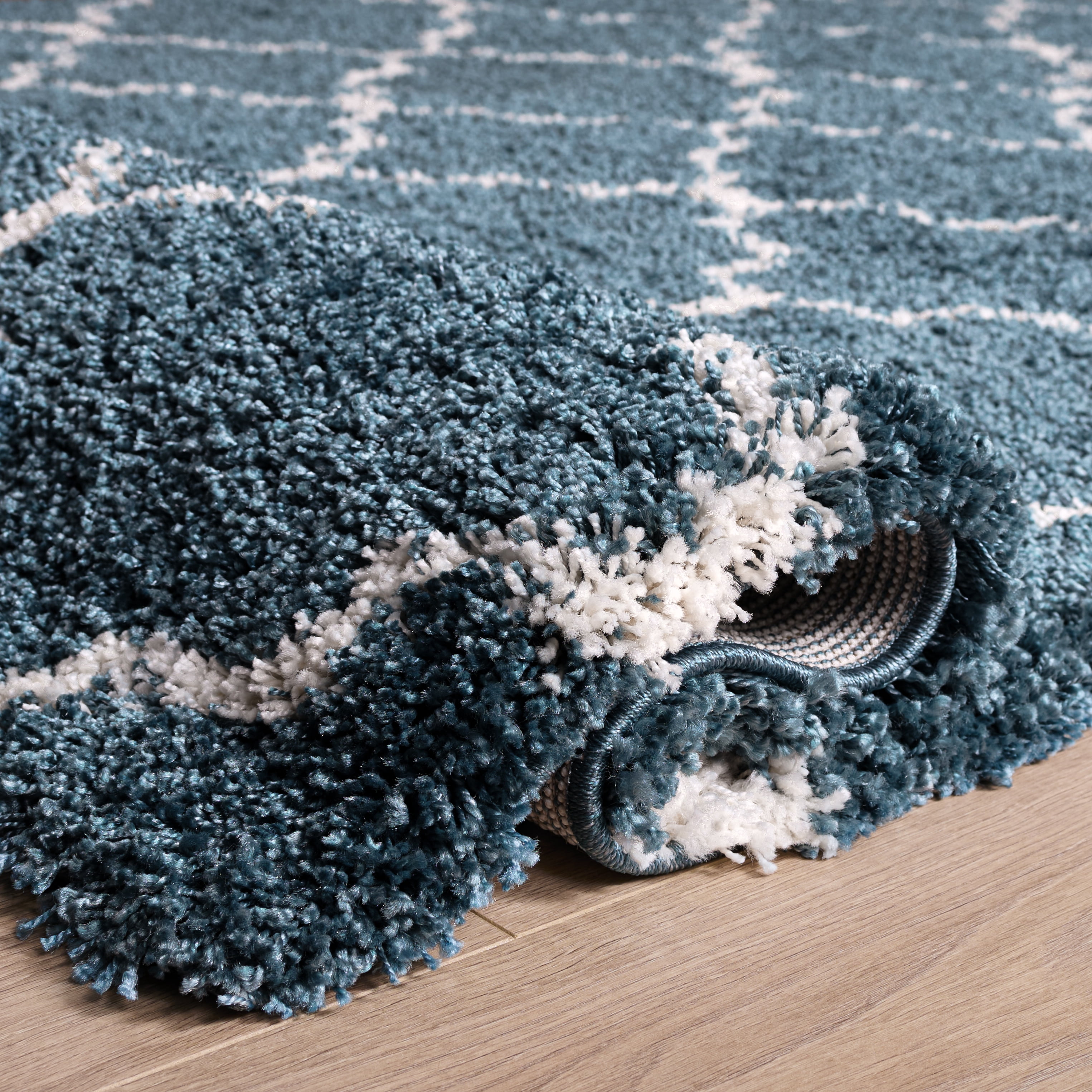 Safavieh Hudson Jaye Geometric Shag Area Rug, Slate Blue/Ivory, 4' x 4' Round