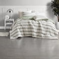 thumbnail image 3 of Modern Sage Green 3Piece Bedding Set YarnDyed Striped Polyester Comforter for AllSeason Use, 3 of 11