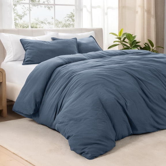 Bare Home Washed Duvet Cover Set - Ultra-Soft - Premium 1800 Collection - 3 Piece - Queen, Bering Sea