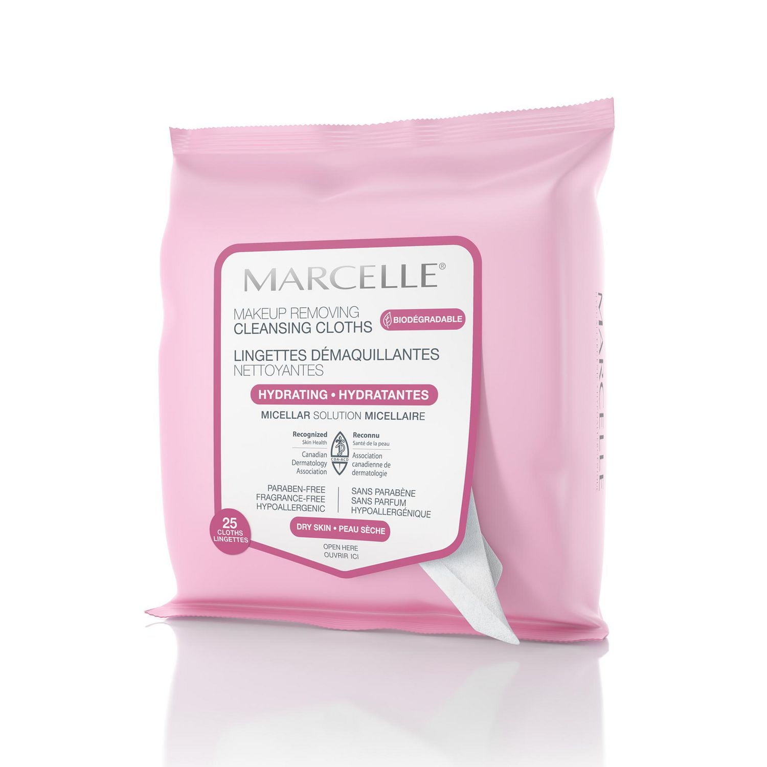 Marcelle Biodegradable and Recyclable Hydrating Cleansing Cloths, Hydrating solution for dry skin, 25 cloths