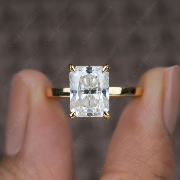 Cora Jewellery 2.50CT Radiant Moissanite Bridge Diamond Solitaire Engagement Ring For Women, 14K Yellow Gold