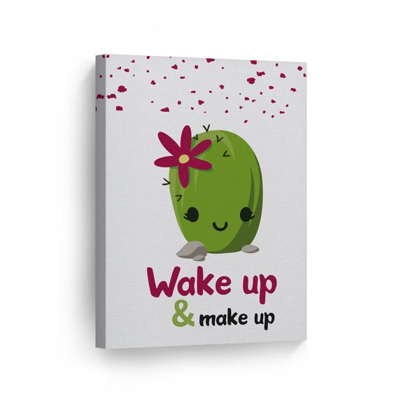 Smile Art Design Wake up & Make up Funny Quote Saying Bathroom Decor CANVAS PRINT Bathroom Sign Bathroom Wall Decor Wall Art Home Decoration Ready to Hang Made in USA- 12x8