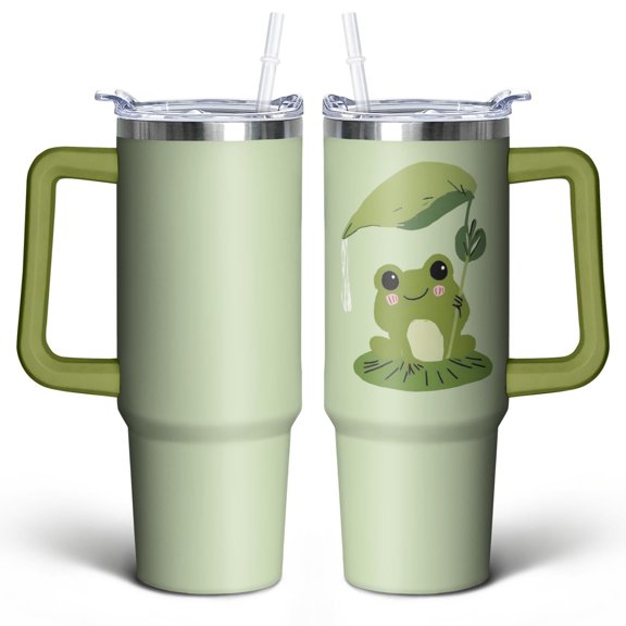 Cute Cartoon Frog 30 Oz Tumbler with Handle Lid and Straw, Stainless Steel Double Walled Vacuum Insulated Cup, Cute Anniversary Wedding Birthday Gifts Tumbler for Women Men Friends Outdoor Indoor