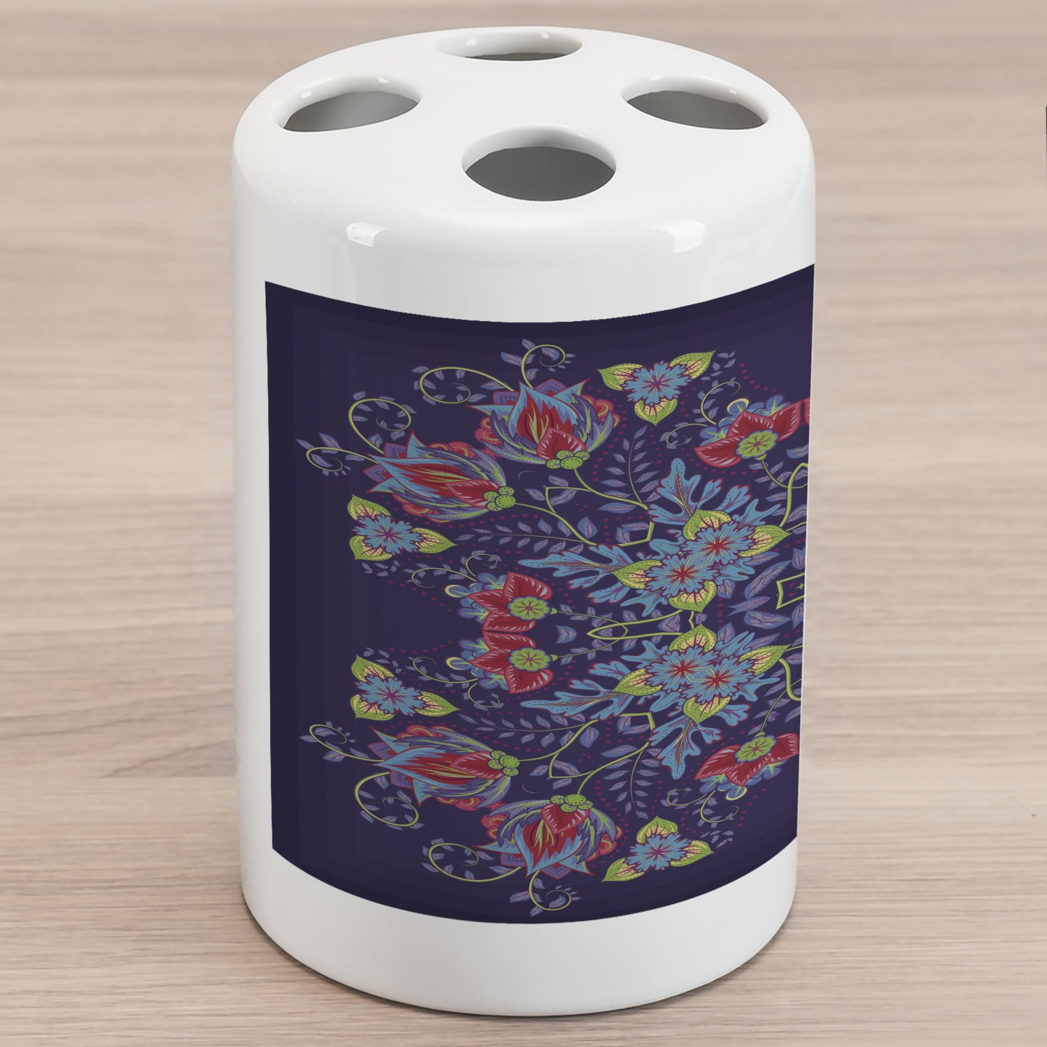 Batik Ceramic Toothbrush Holder, Bohemian Malaysian Floral Bouquet