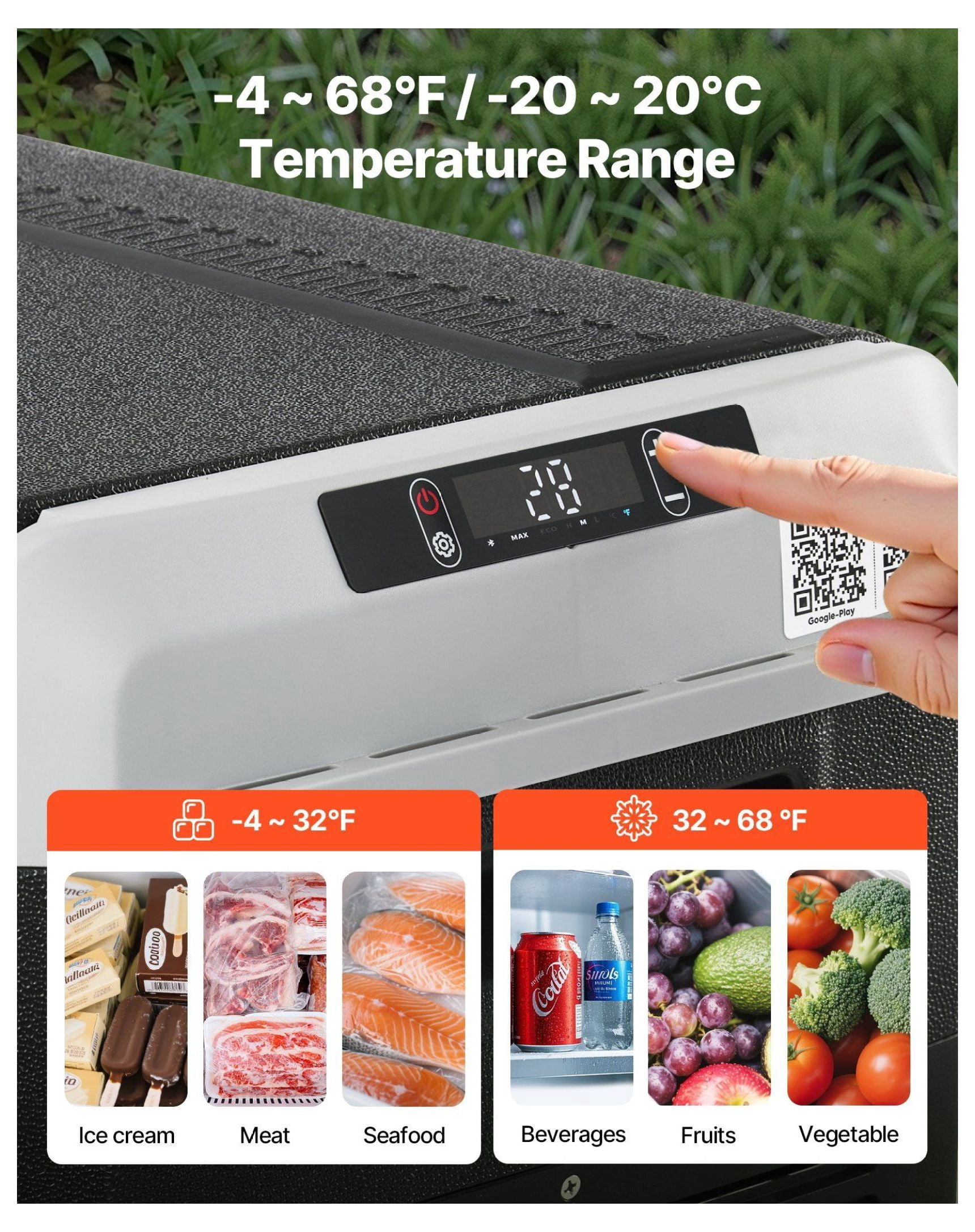 12 Volt Car Refrigerator 63.4QT, Portable Fridge Freezer with Wheels, -4 to 68°F, DC 12/24V & AC 100-240V, for Camping, RV, Travel