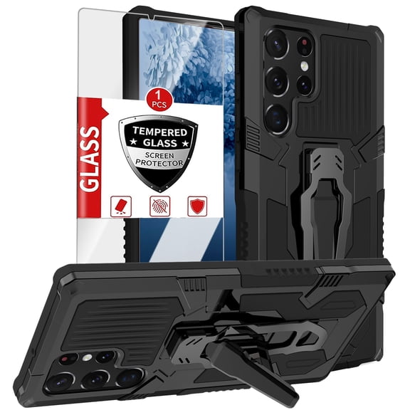 For Samsung Galaxy A05s Rugged Case with Screen Protector & Belt Clip,Decase Dual Layer [TPU  PC] Hybrid Protective Case [Outdoor Sports] Full Body Shockproof Hard Back Cover,Black
